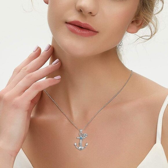Sterling Silver Anchor Pendant Necklace - Sailor Nautical Jewelry for Women - Picture 5 of 7